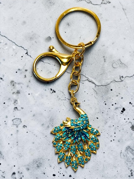 Mint Accessories - Mint Gold-tone Aqua Peacock Keychain with aqua Iridescent Crystals. NWT